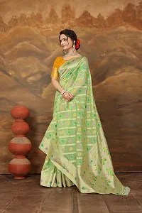 Stylish Light Green Organza Saree With Blouse Piece For Women-thumb1