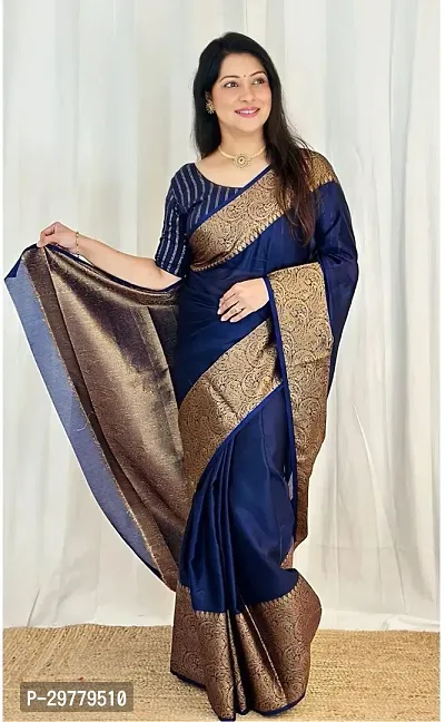 Stylish Blue Art Silk Saree with Blouse piece For Women-thumb0