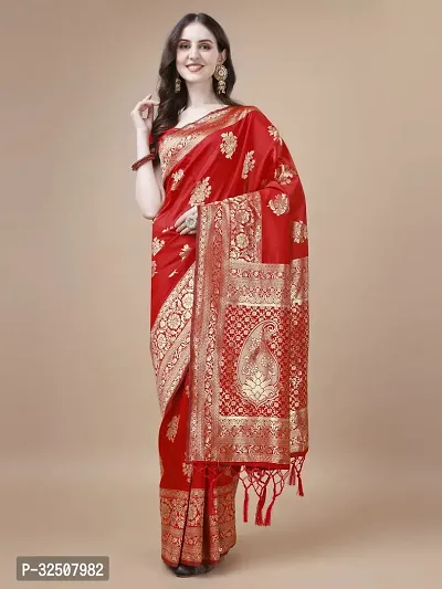 Stylish Red Art Silk Saree With Blouse Piece For Women-thumb0