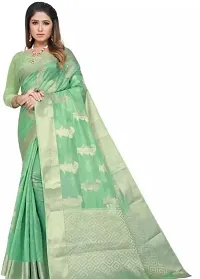 Stylish Green Organza Saree With Blouse Piece For Women-thumb1