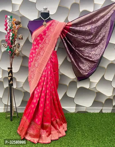 Stylish Pink Art Silk Saree With Blouse Piece For Women-thumb0