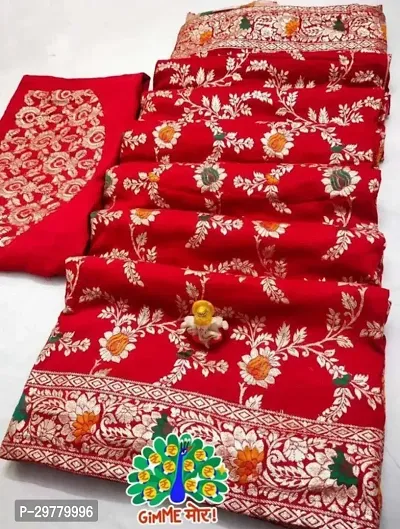 Stylish Red Art Silk Saree with Blouse piece For Women-thumb0