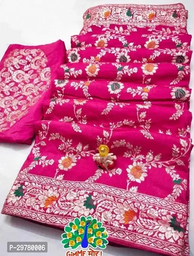 Stylish Pink Art Silk Saree with Blouse piece For Women-thumb0