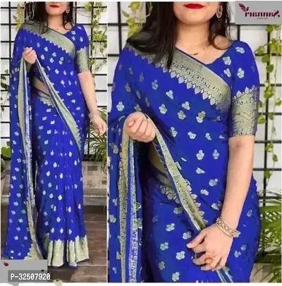 Stylish Blue Art Silk Saree With Blouse Piece For Women-thumb0