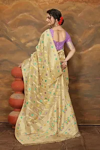 Stylish Cream Organza Saree With Blouse Piece For Women-thumb2