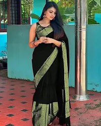 Stylish Black Art Silk Saree With Blouse Piece For Women-thumb1