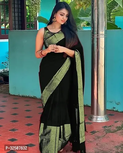 Stylish Black Art Silk Saree With Blouse Piece For Women-thumb2