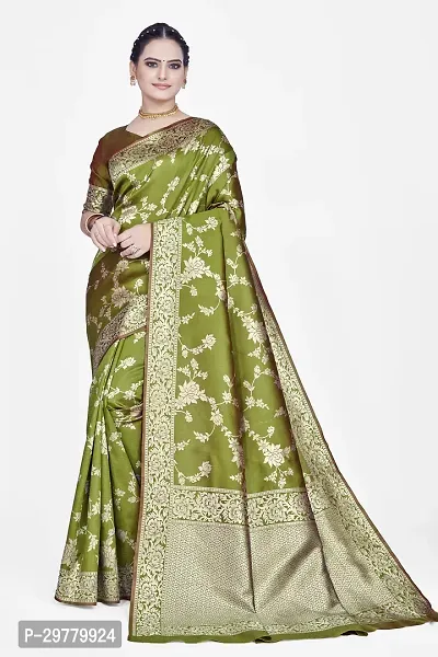 Stylish Green Art Silk Saree with Blouse piece For Women-thumb0