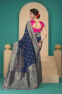 Stylish Navy Blue Cotton Silk Saree With Blouse Piece For Women-thumb2