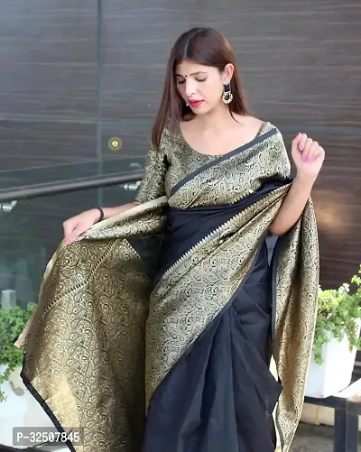 Stylish Black Art Silk Saree With Blouse Piece For Women-thumb3