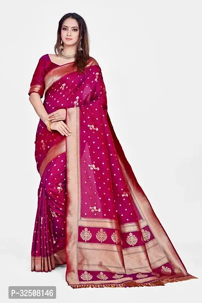 Stylish Magenta Art Silk Saree With Blouse Piece For Women