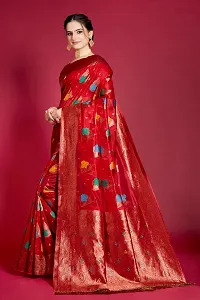 Stylish Red Organza Saree With Blouse Piece For Women-thumb2