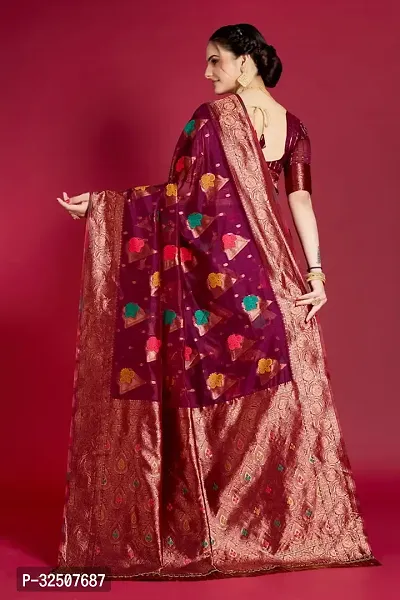 Stylish Purple Organza Saree With Blouse Piece For Women-thumb2