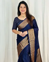 Stylish Blue Art Silk Saree with Blouse piece For Women-thumb1