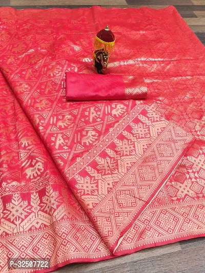 Stylish Pink Art Silk Saree With Blouse Piece For Women-thumb0