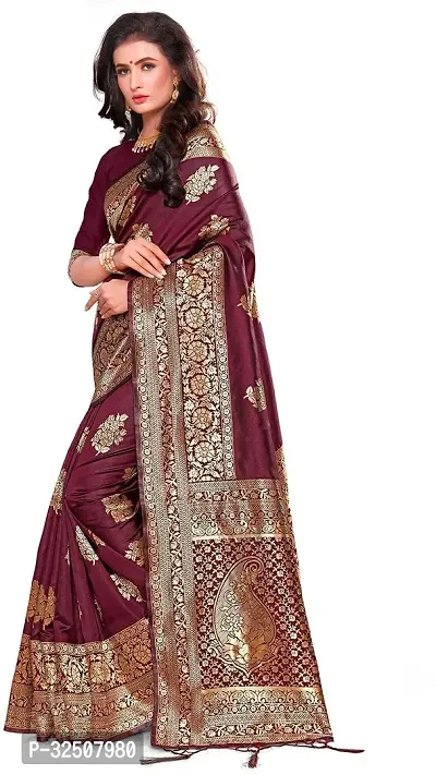 Stylish Maroon Art Silk Saree With Blouse Piece For Women-thumb3