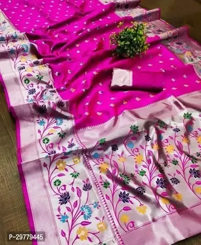 Stylish Pink Art Silk Saree with Blouse piece For Women-thumb0