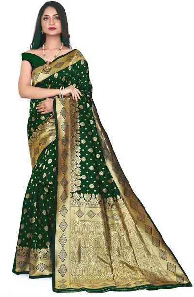 Stylish Silk Blend Woven Design Saree with Blouse piece For Women