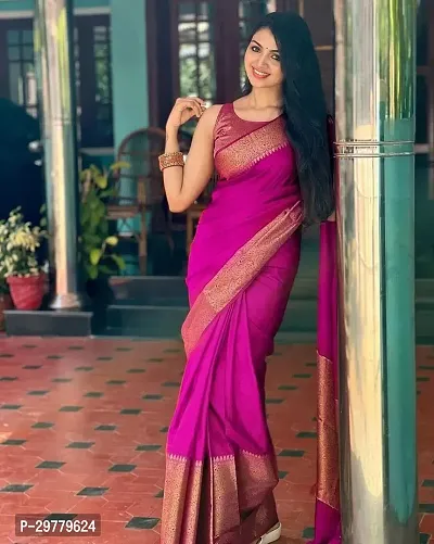 Stylish Pink Art Silk Saree with Blouse piece For Women-thumb0