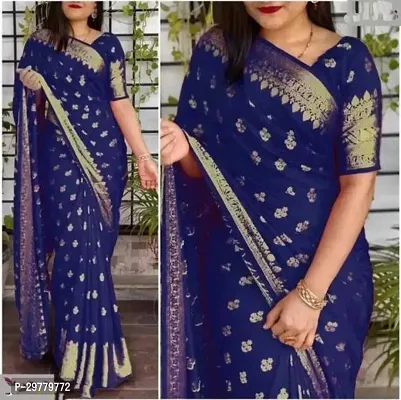 Stylish Blue Art Silk Saree with Blouse piece For Women