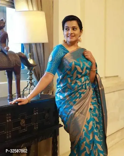 Stylish Teal Art Silk Saree With Blouse Piece For Women-thumb2