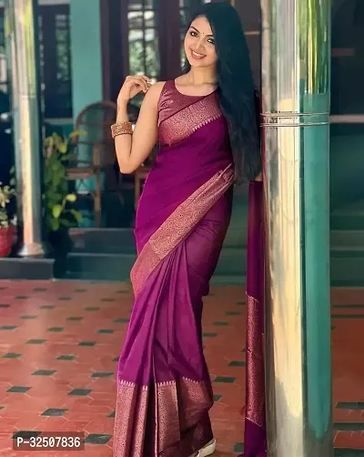 Stylish Purple Art Silk Saree With Blouse Piece For Women