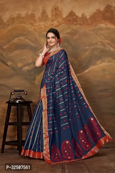 Stylish Navy Blue Art Silk Saree With Blouse Piece For Women-thumb2