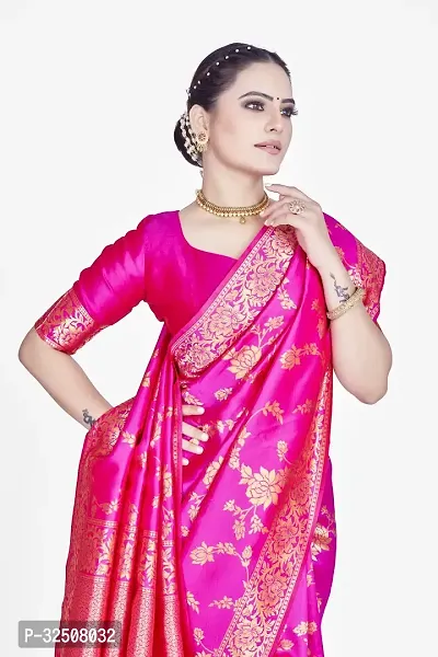 Stylish Pink Art Silk Saree With Blouse Piece For Women-thumb5