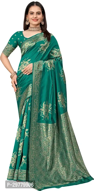 Stylish Green Art Silk Saree with Blouse piece For Women-thumb0