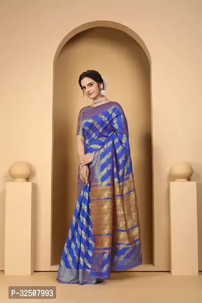 Stylish Blue Art Silk Saree With Blouse Piece For Women-thumb3