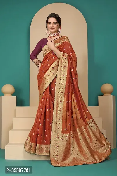 Stylish Brown Art Silk Saree With Blouse Piece For Women