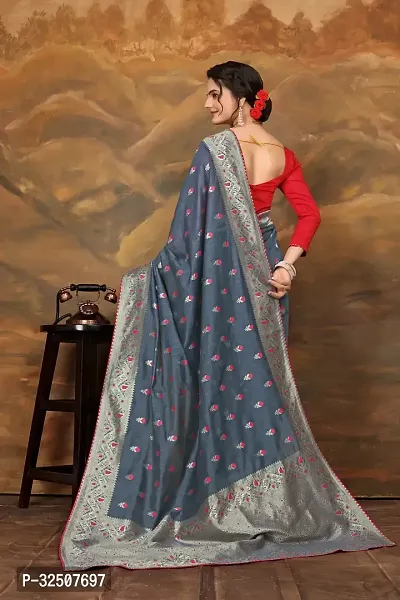 Stylish Grey Art Silk Saree With Blouse Piece For Women-thumb2