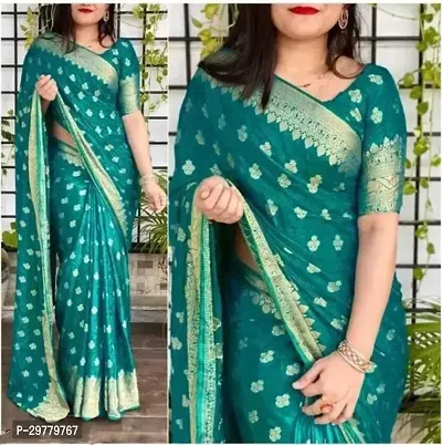 Stylish Green Art Silk Saree with Blouse piece For Women-thumb0