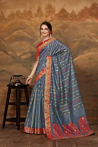 Stylish Grey Art Silk Saree With Blouse Piece For Women-thumb1