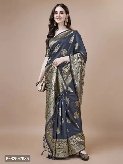 Stylish Grey Art Silk Saree With Blouse Piece For Women-thumb4