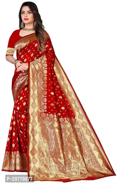 Stylish Red Art Silk Saree with Blouse piece For Women