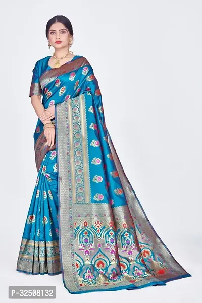 Stylish Teal Art Silk Saree With Blouse Piece For Women-thumb0