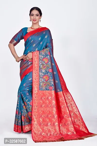 Stylish Blue Art Silk Saree With Blouse Piece For Women-thumb0