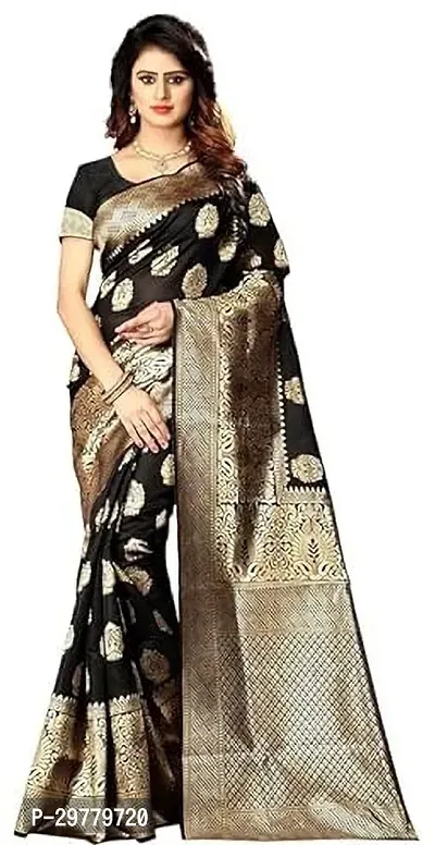 Stylish Black Art Silk Saree with Blouse piece For Women-thumb0