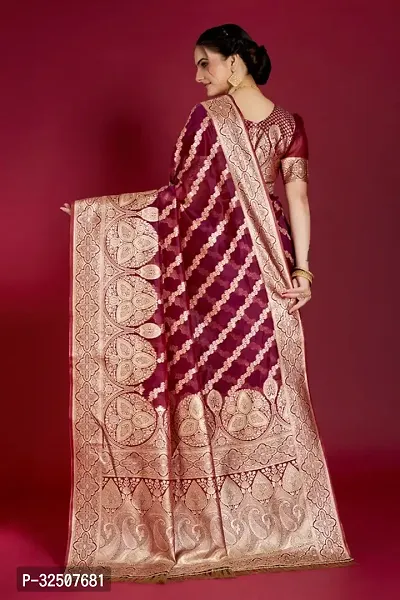 Stylish Purple Organza Saree With Blouse Piece For Women-thumb2