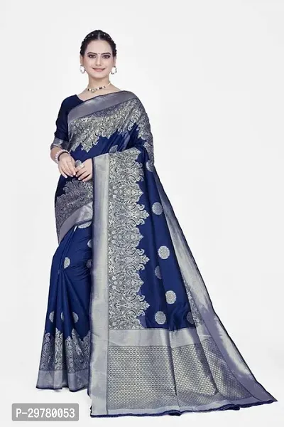 Stylish Blue Art Silk Saree with Blouse piece For Women-thumb0