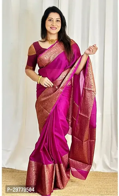 Stylish Pink Art Silk Saree with Blouse piece For Women-thumb0