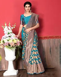 Stylish Teal Art Silk Saree With Blouse Piece For Women-thumb1