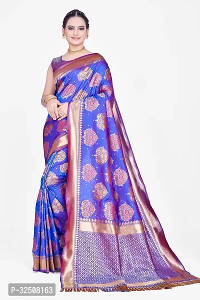 Stylish Blue Art Silk Saree With Blouse Piece For Women-thumb0