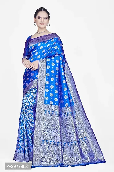 Stylish Blue Art Silk Saree with Blouse piece For Women-thumb0