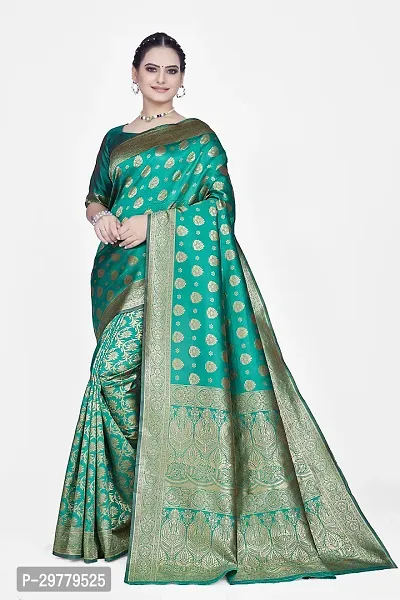 Stylish Green Art Silk Saree with Blouse piece For Women-thumb0