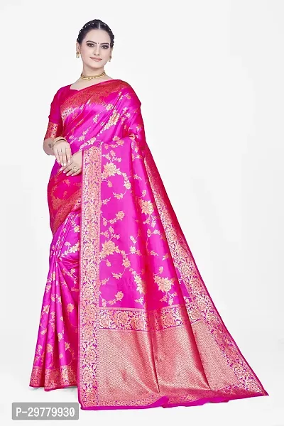 Stylish Pink Art Silk Saree with Blouse piece For Women-thumb0