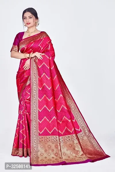 Stylish Pink Art Silk Saree With Blouse Piece For Women-thumb0