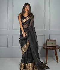 Stylish Black Organza Saree With Blouse Piece For Women-thumb1