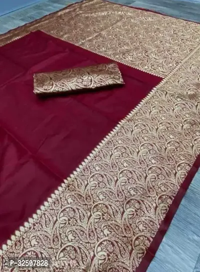 Stylish Maroon Art Silk Saree With Blouse Piece For Women-thumb0